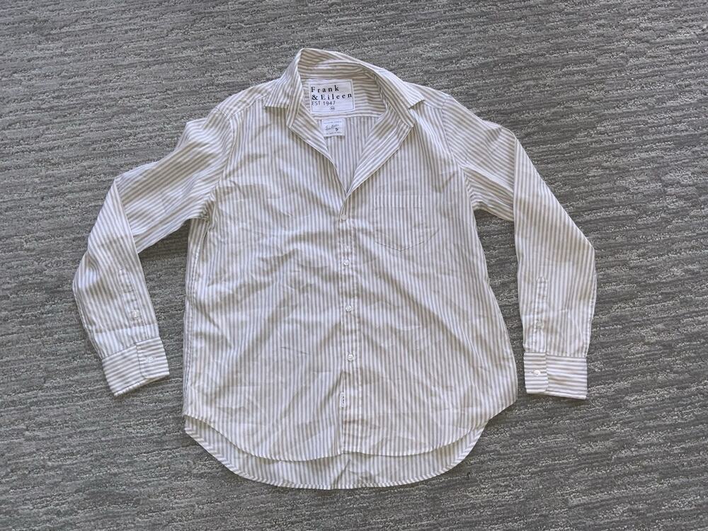 Frank & Eileen 'Eileen' Shirt Womens XS White /Tan Striped Button Blouse